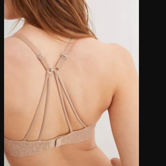 Aerie 34D Nude Sunnie Bloom Lace Strappy Demi Push-up Bra - Picture 3 of 11